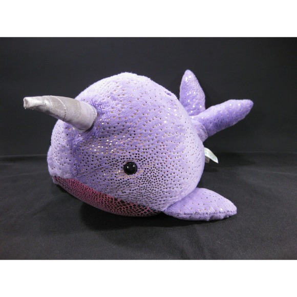 Narwhal WHALE 16"  Purple  Plush Toy Aurora Stuffed Sea Ocean Gold Glitter - Picture 1 of 5